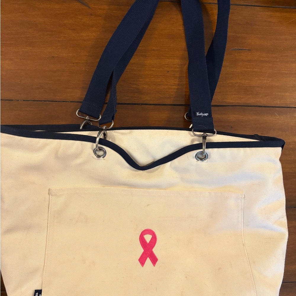 Thirty-one Canvas Thermal Tote Bag with Pink Ribbon Accent